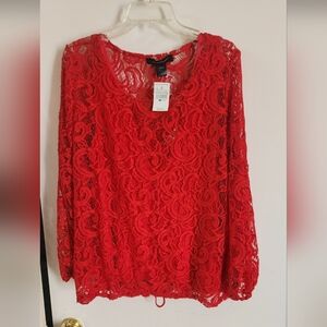 Ashley Stuart NWT,2 pcs,red, long sleeves shirt size 14-16